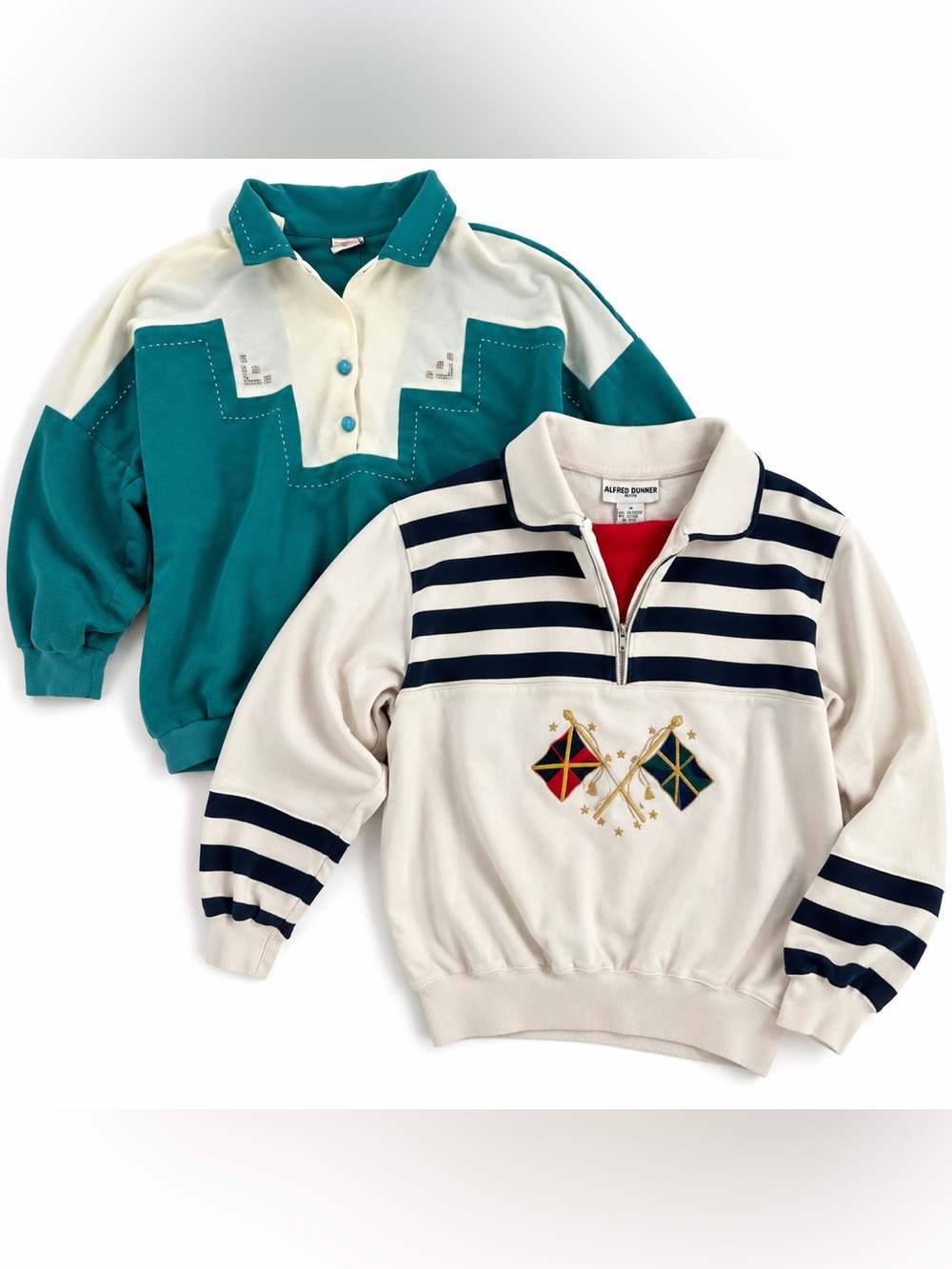 Vintage 80s/90s Pullover Sweatshirt Bundle of 2 Alfred Dunner + Teal Rhinestone